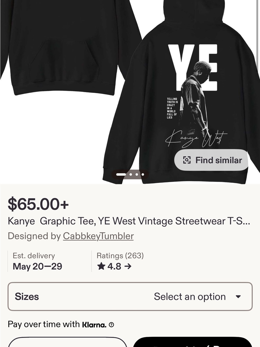 Gildan Black Hoodie with White YE Graphic - Picture 3 of 4